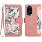 For Honor 200 Pro Floral Pattern Leather Phone Case with Lanyard(Pink) - 1