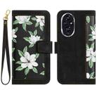 For Honor 200 Pro Floral Pattern Leather Phone Case with Lanyard(Black) - 1