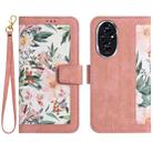 For Honor 200 Floral Pattern Leather Phone Case with Lanyard(Pink) - 1