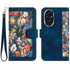 For Honor 200 Floral Pattern Leather Phone Case with Lanyard(Dark Blue) - 1