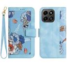 For Honor X6b Floral Pattern Leather Phone Case with Lanyard(Light Blue) - 1