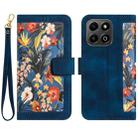 For Honor X6b Floral Pattern Leather Phone Case with Lanyard(Dark Blue) - 1