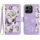 For Honor 200 Smart Floral Pattern Leather Phone Case with Lanyard(Light Purple) - 1