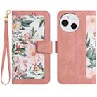 For Sharp Aquos Sense9 Floral Pattern Leather Phone Case with Lanyard(Pink) - 1