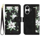 For Redmi Note 13 Pro+ Floral Pattern Leather Phone Case with Lanyard(Black) - 1