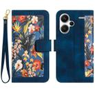 For Redmi Note 13 Pro+ Floral Pattern Leather Phone Case with Lanyard(Dark Blue) - 1