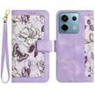 For Redmi Note 13 Pro 5G Floral Pattern Leather Phone Case with Lanyard(Light Purple) - 1