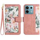 For Redmi Note 13 Pro 5G Floral Pattern Leather Phone Case with Lanyard(Pink) - 1