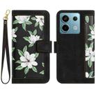 For Redmi Note 13 Pro 5G Floral Pattern Leather Phone Case with Lanyard(Black) - 1