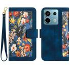 For Redmi Note 13 Pro 5G Floral Pattern Leather Phone Case with Lanyard(Dark Blue) - 1