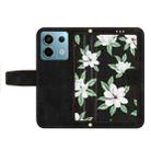 For Redmi Note 13 5G Floral Pattern Leather Phone Case with Lanyard(Black) - 3