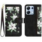 For Redmi Note 13 4G Floral Pattern Leather Phone Case with Lanyard(Black) - 1