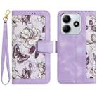For Redmi Note 14 5G Floral Pattern Leather Phone Case with Lanyard(Light Purple) - 1