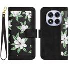 For Redmi Note 14 Pro+ 5G Floral Pattern Leather Phone Case with Lanyard(Black) - 1