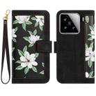 For Xiaomi 15 Floral Pattern Leather Phone Case with Lanyard(Black) - 1