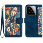 For Xiaomi 15 Floral Pattern Leather Phone Case with Lanyard(Dark Blue) - 1