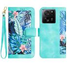 For Xiaomi 13T Floral Pattern Leather Phone Case with Lanyard(Green) - 1