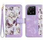 For Xiaomi 13T Floral Pattern Leather Phone Case with Lanyard(Light Purple) - 1