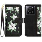 For Xiaomi 13T Floral Pattern Leather Phone Case with Lanyard(Black) - 1