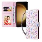 For Samsung Galaxy S25+ 5G Bronzing Painting RFID Leather Phone Case(Pansies) - 2
