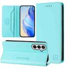 For Samsung Galaxy A25 5G Global RC01 Dual-Folded Magnetic Suction RFID Leather Phone Case(Mint Green) - 1