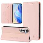 For Samsung Galaxy A25 5G Global RC01 Dual-Folded Magnetic Suction RFID Leather Phone Case(Pink) - 1