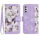 For Samsung Galaxy A05s Floral Pattern Leather Phone Case with Lanyard(Light Purple) - 1