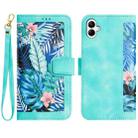 For Samsung Galaxy A06 4G Floral Pattern Leather Phone Case with Lanyard(Green) - 1