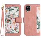 For Samsung Galaxy A12 5G Floral Pattern Leather Phone Case with Lanyard(Pink) - 1