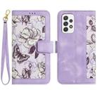 For Samsung Galaxy A23 5G / 4G Floral Pattern Leather Phone Case with Lanyard(Light Purple) - 1