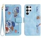 For Samsung Galaxy S24 Ultra 5G Floral Pattern Leather Phone Case with Lanyard(Light Blue) - 1