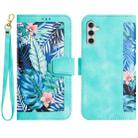 For Samsung Galaxy S24 5G Floral Pattern Leather Phone Case with Lanyard(Green) - 1