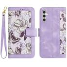 For Samsung Galaxy S24 FE 5G Floral Pattern Leather Phone Case with Lanyard(Light Purple) - 1