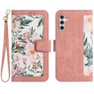 For Samsung Galaxy S24 FE 5G Floral Pattern Leather Phone Case with Lanyard(Pink) - 1