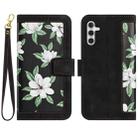 For Samsung Galaxy S24 FE 5G Floral Pattern Leather Phone Case with Lanyard(Black) - 1