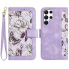 For Samsung Galaxy S23 Ultra 5G Floral Pattern Leather Phone Case with Lanyard(Light Purple) - 1