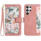 For Samsung Galaxy S23 Ultra 5G Floral Pattern Leather Phone Case with Lanyard(Pink) - 1