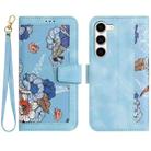 For Samsung Galaxy S23 5G Floral Pattern Leather Phone Case with Lanyard(Light Blue) - 1