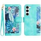 For Samsung Galaxy S23 5G Floral Pattern Leather Phone Case with Lanyard(Green) - 1