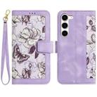 For Samsung Galaxy S23 5G Floral Pattern Leather Phone Case with Lanyard(Light Purple) - 1