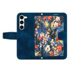 For Samsung Galaxy S23 5G Floral Pattern Leather Phone Case with Lanyard(Dark Blue) - 3