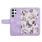For Samsung Galaxy S22 Ultra 5G Floral Pattern Leather Phone Case with Lanyard(Light Purple) - 3