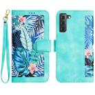 For Samsung Galaxy S22+ 5G Floral Pattern Leather Phone Case with Lanyard(Green) - 1