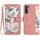 For Samsung Galaxy S22+ 5G Floral Pattern Leather Phone Case with Lanyard(Pink) - 1