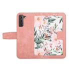 For Samsung Galaxy S22 5G Floral Pattern Leather Phone Case with Lanyard(Pink) - 3