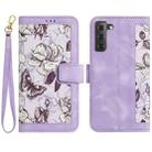 For Samsung Galaxy S21+ 5G Floral Pattern Leather Phone Case with Lanyard(Light Purple) - 1