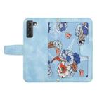 For Samsung Galaxy S21 5G Floral Pattern Leather Phone Case with Lanyard(Light Blue) - 3
