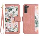 For Samsung Galaxy S21 5G Floral Pattern Leather Phone Case with Lanyard(Pink) - 1