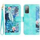 For Samsung Galaxy S20 FE Floral Pattern Leather Phone Case with Lanyard(Green) - 1