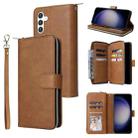 For Samsung Galaxy S25 5G 9-Card Slots Zipper Wallet Bag Leather Phone Case(Brown) - 1